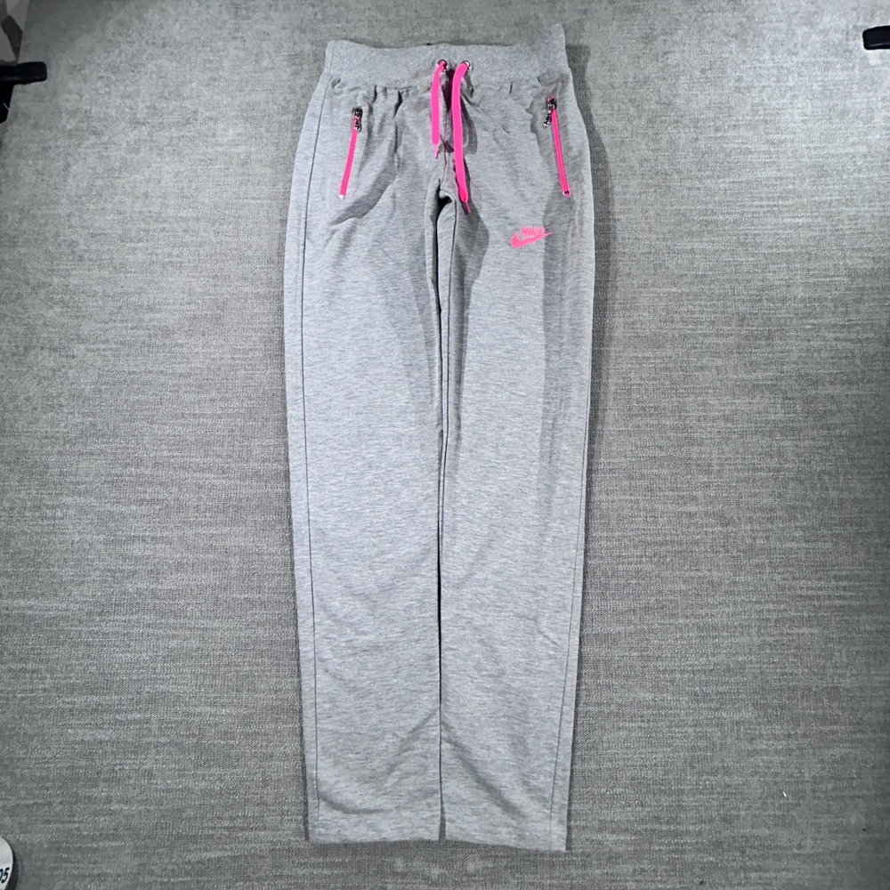 Nike Sweatpants Women Medium Grey Pink Excellent Zipper Pockets Straight Leg